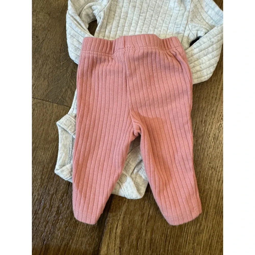 Carters‎ Baby Girl Preemie Pink Gray Ribbed Outfit Bodysuit Pants Solid Clothes